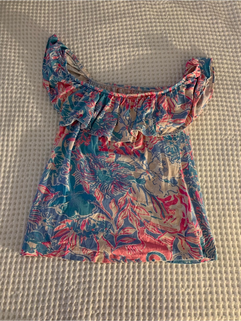 Lilly Pulitzer Blue Pink Cream Floral Ruffle Tank size small